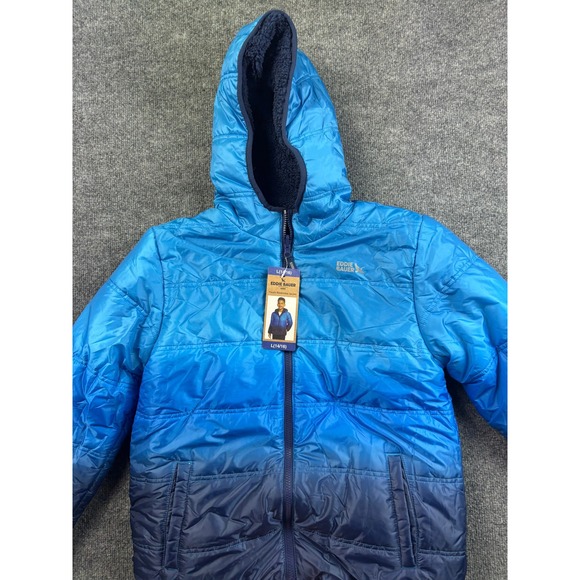 Eddie Bauer Other - Eddie Bauer Reversible Jacket Kids L 14/16 Blue Sherpa Lined Puffer Hooded NWT